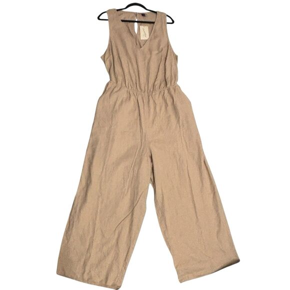 Universal Thread Linen Jumpsuit Plus Sz XXL Tan VNeck Cutout Back Elastic Waist - Picture 3 of 9